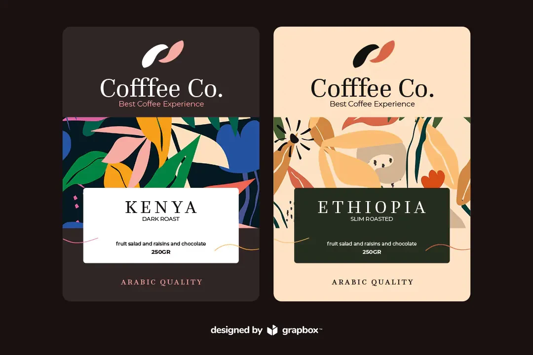 Coffee Label Concept with Seamless Floral Pattern – Illustrations creative asset