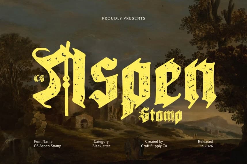 CS Aspen Stamp Font – Display creative asset