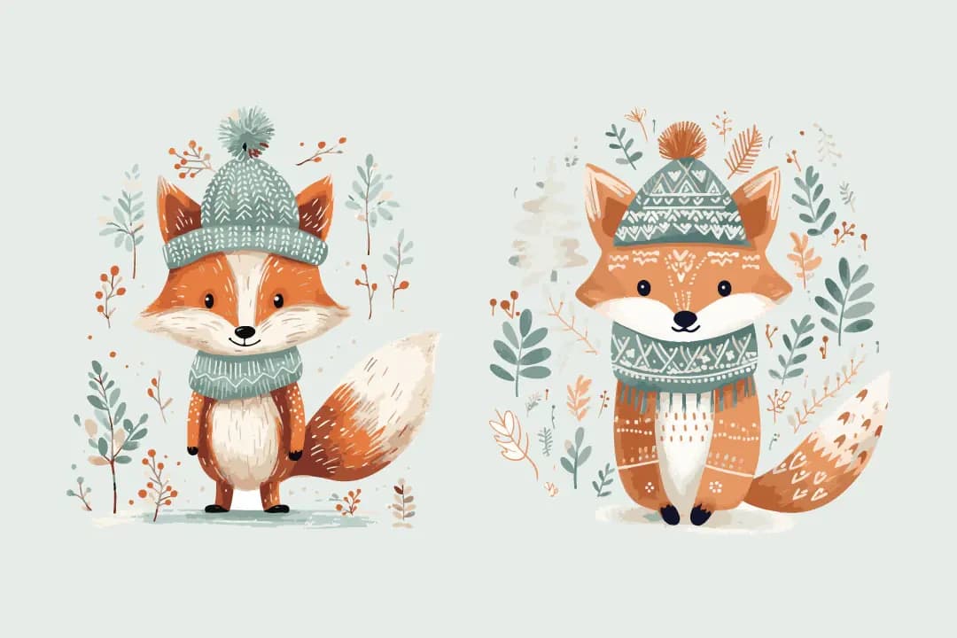 Cute Fox with Winter Ornaments – Web Elements creative asset