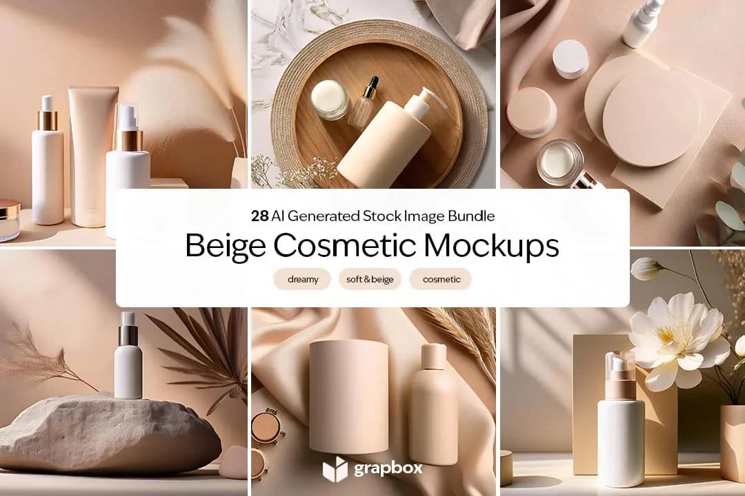 Beige Cosmetic Mockups  AI Stock Images Bundle – Ai Generated creative asset