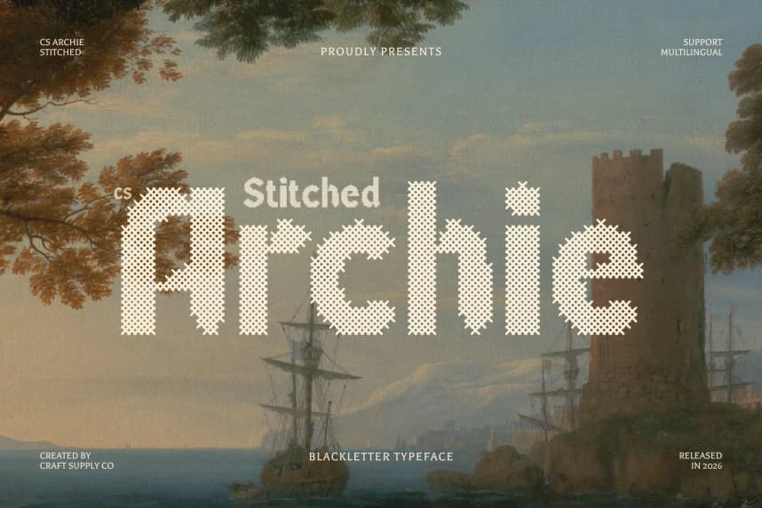 CS Archie Stitched Font – Display creative asset